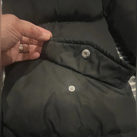 Saint & Sinner black long puffer coat with hoodie, size Small - Picture 9 of 12